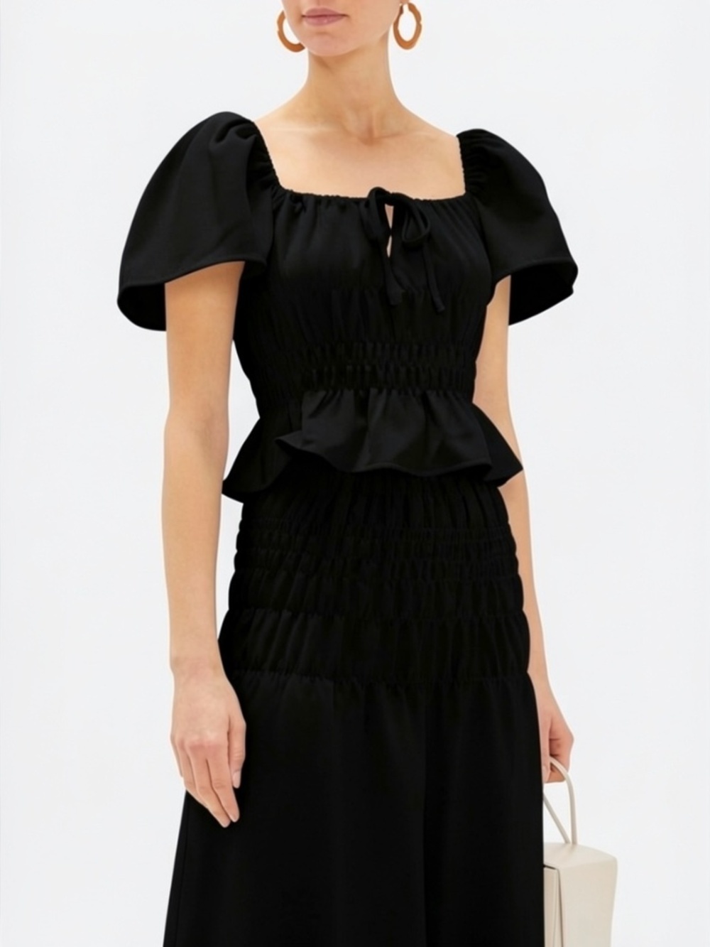 RHODE Grace Smocked Peplum Hem Top in Black size S